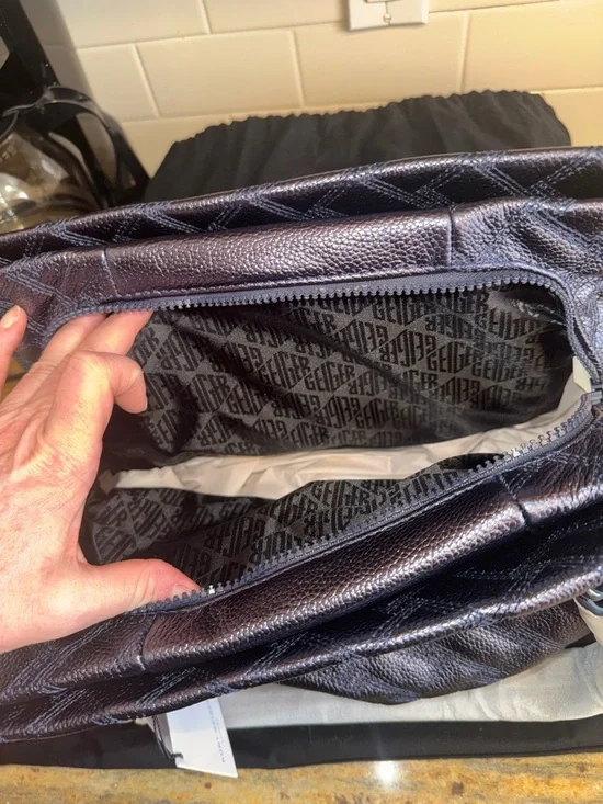 Kurt Geiger Metallic Deep Navy Quilted Tote with Chain-Trim Straps - Picture 8 of 15